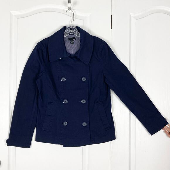 NWOT H&M Jacket 16 Navy Collar Double Breasted Buttons Cotton Elastane - Picture 2 of 16